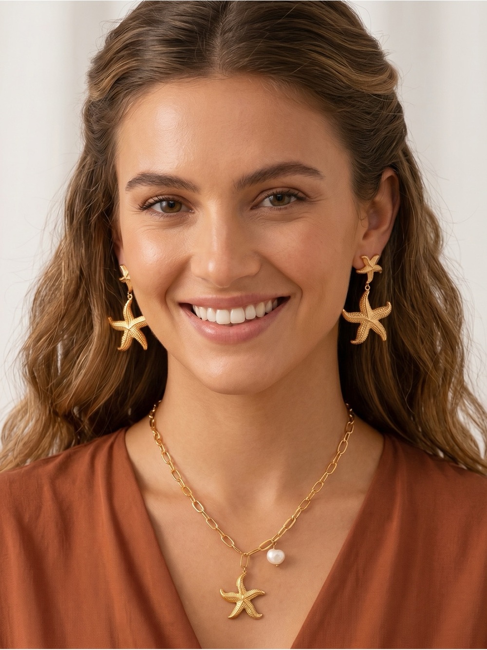 Gold Starfish Pendant Necklace - Women Jewelry